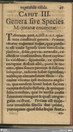 Caput III. Genera sive Species Maioranae enumerat