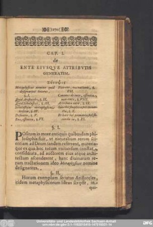 Cap. I. De Ente Eiusque Attributis Generatim.