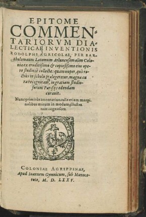 Epitome commentariorum dialecticae inventionis Rodolphi Agricolae