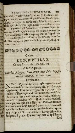 Assertio Prima. [...] circa Scripturæ S. autoritacem.