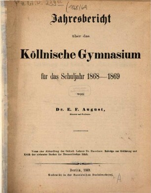 Jahresbericht : über das Schuljahr .... 1868/69