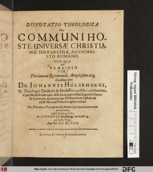 Disputatio Theologica De Communi Hoste Universae Christianae Hierarchiae, Antichristo Romano