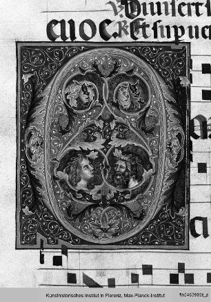 Antifonarium Q aus San Domenico, Perugia : Initale O mit anthropomorpher Ornamentik
