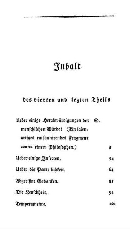 Inhalt des vierten und lezten Theils