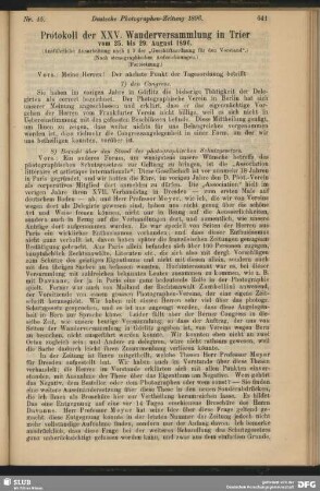 Protokoll der XXV. Wanderversammlung in Trier