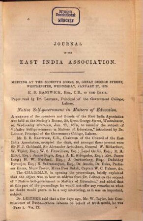 Journal of the East India Association. 9. 1876