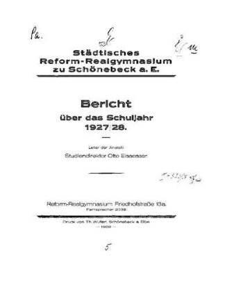 1927/28: Bericht über das Schuljahr ... - 1927/28