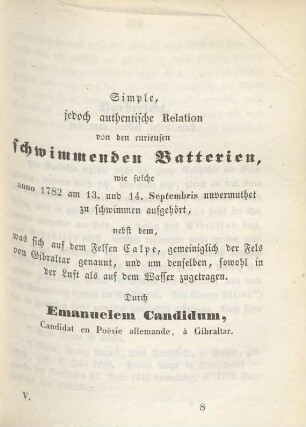 Simple, jedoch authentische Relation von den curieusen schwimmenden Batterien ...