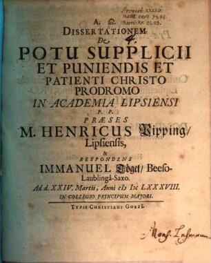 Diss. de potu supplicii et puniendis et patienti Christo prodromo