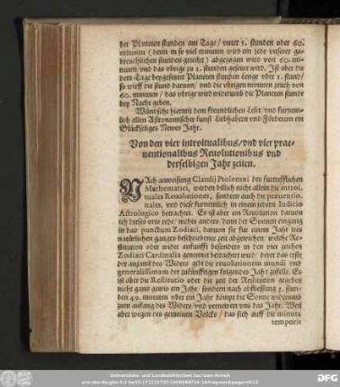 Von den vier introitualibus/ und vier praeventionalibus Revolutionibus und derselbigen Jahrzeiten.