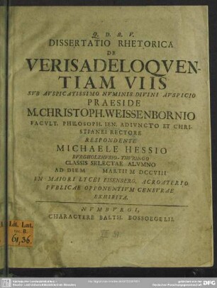 Dissertatio Rhetorica De Veris Ad Eloquentiam Viis