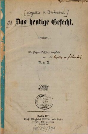 Das heutige Gefecht : für jüngere Offiziere dargestellt