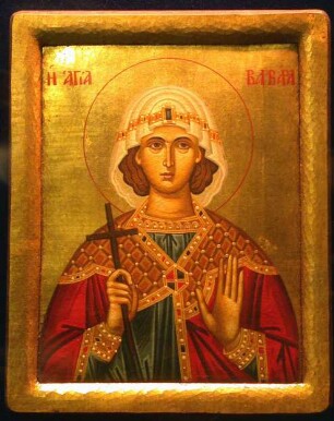 Heilige Barbara mit Kreuz und Stoffhaube