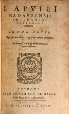 L. Apulei Madaurensis Philosophi Platonici Opera, Quae extant, omnia, 2