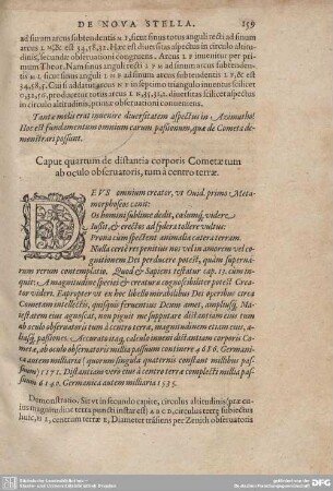 Caput quartum de distantia corporis Cometae tum ab oculo obseruatoris, tum a centro terrae.
