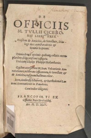 De Officiis M. Tvllii Ciceronis Libri Tres