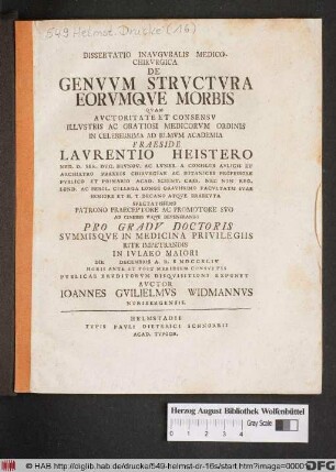 Dissertatio Inavgvralis Medico-Chirvrgica De Genvvm Strvctvra Eorvmqve Morbis