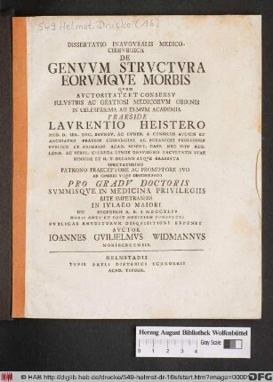 Dissertatio Inavgvralis Medico-Chirvrgica De Genvvm Strvctvra Eorvmqve Morbis