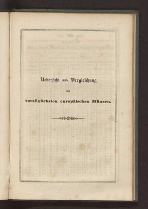 Uebersicht und Vergleichung der vorzüglichsten europäischen Münzen.