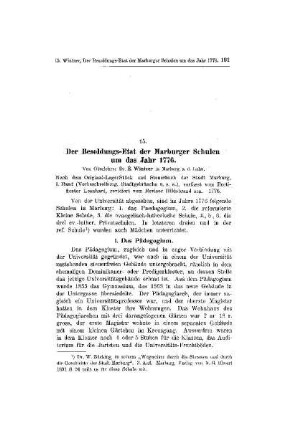 Der Besoldungs-Etat der Marburger Schulen um das Jahr 1776