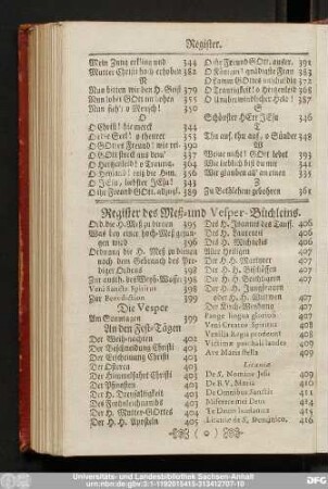 Register des Meß- und Vesper-Büchleins.