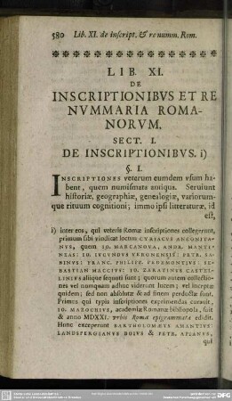 Lib. XI. De Inscriptionibus Et Re Nummaria Romanorum