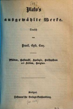Plato's ausgewählte Werke, 1.. Phädon