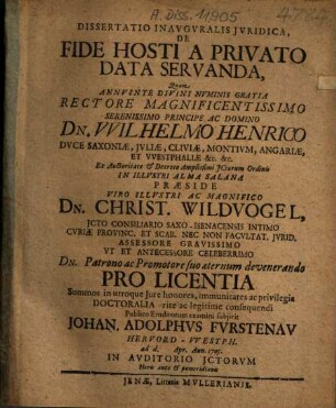 Dissertatio Inavgvralis Ivridica, De Fide Hosti A Privato Data Servanda
