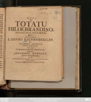 De Totatu Hildebrandino, Dissertatio Historica