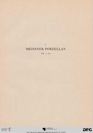 I. Meissner Porzellan (Nr. 1-65)