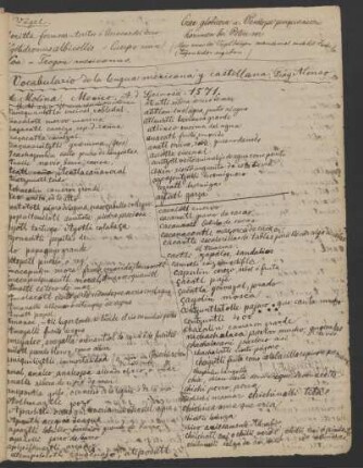 Vocabulario de la lengua mexicana y castellana. Fray Alonso