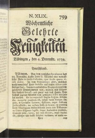 XLIX. (4. Decembr. 1739)