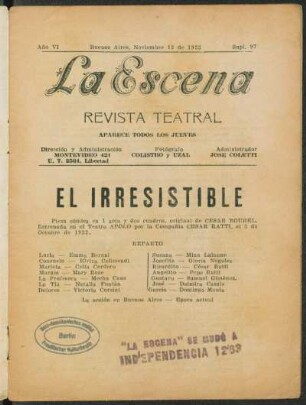 El irresistible : pieza cómica en 1 acto y dos cuadros