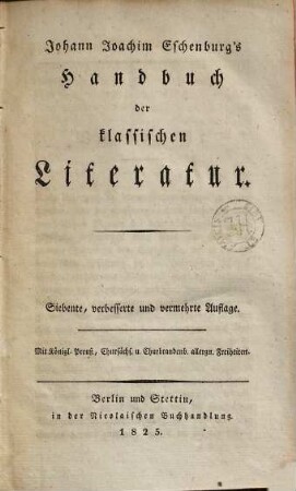 Handbuch der klassischen Literatur