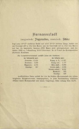 Hermannstadt. Statistische Daten