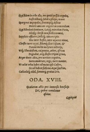 Oda XVIII. Gratiarum actio pro immensis beneficiis Dei, ...