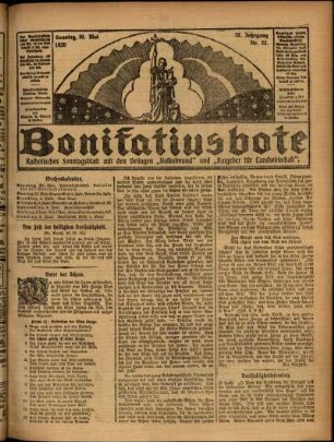 Erste Ausgabe vom Sonntag, den 30. Mai 1920.
