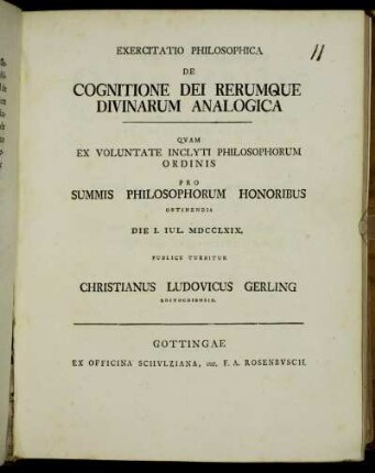 Exercitatio Philosophica De Cognitione Dei Rerumque Divinarum Analogica