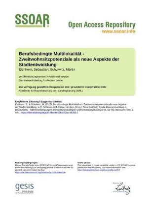 Berufsbedingte Multilokalität - Zweitwohnsitzpotenziale als neue Aspekte der Stadtentwicklung