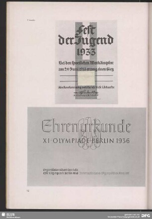 Ehrenurkunde XI. Olympiade Berlin 1936