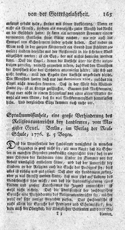 Sprachunwissenheit, eine große Verhinderung des Religionsunterrichts bey Landleuten.