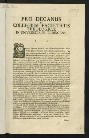 Pro-Decanus Et Collegium Facultatis Theologicae In Universitate Tubingensi. L. S.
