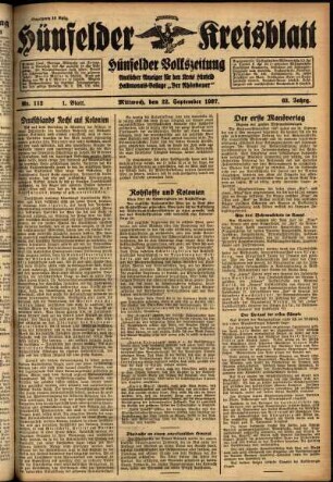 Erste Ausgabe vom Mittwoch, den 22. September 1937.
