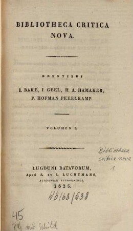 Bibliotheca critica nova. 1. 1825