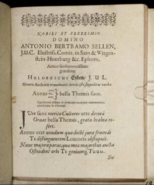 Nobili Et Pereximio Domino Antonio Bertramo Sellen [...]