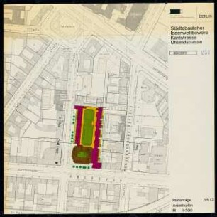 Städtebaulicher Ideenwettbewerb Kantstraße / Uhlandstraße, Berlin-Charlottenburg: Grundriss 1. Obergeschoss 1:500