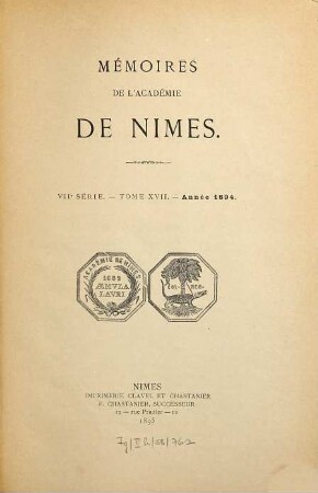 Mémoires de l'Académie de Nîmes. 17. 1894