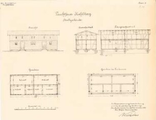 Leuchtturm, Kahlberg: Stallgebäude: Ansicht, Grundrisse, Schnitte 1:100