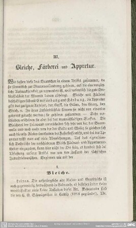 III. Bleiche, Färberei und Appretur
