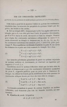SUR LES COORDONNÉES TRIPOLAIRES.